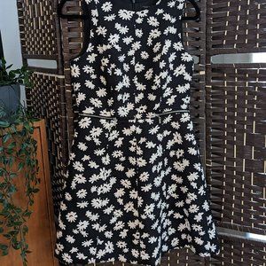 Ann Taylor Petite Black & White Daisy Fit & Flare Dress (4P)